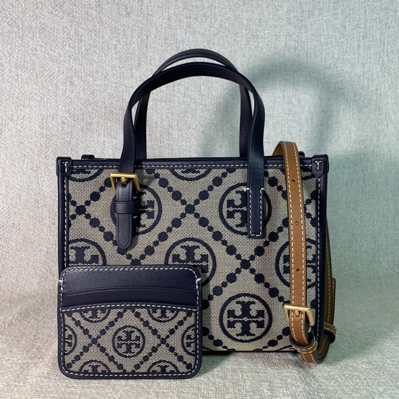 Tory Burch MINI Tory Navy T Monogram Jacquard Tote + Card Case - Picture 2 of 16